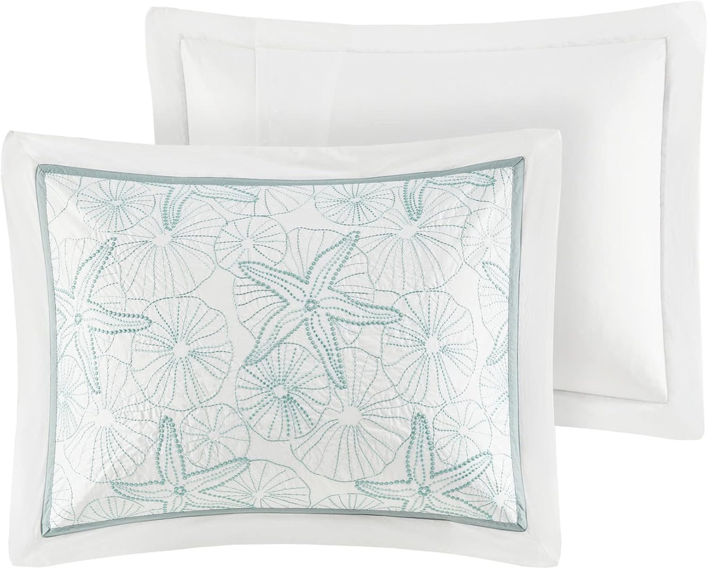 Harbor House 100% Cotton Duvet Cover, Embroidered Coastal Seashells, Starfish Duvet Cover Set – Light Weight Bed Comforter Covers, Maya Bay White Blue King/Cal King (106'x90') 3 Piece