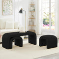 3-Piece Modern Ottoman Bench Set, 44' Wide Teddy Upholstered End of Bed Bench with 2 Foot Stools, Padded U-Shaped Entry Bench Vanity Stool for Living Room Bedroom (Black)