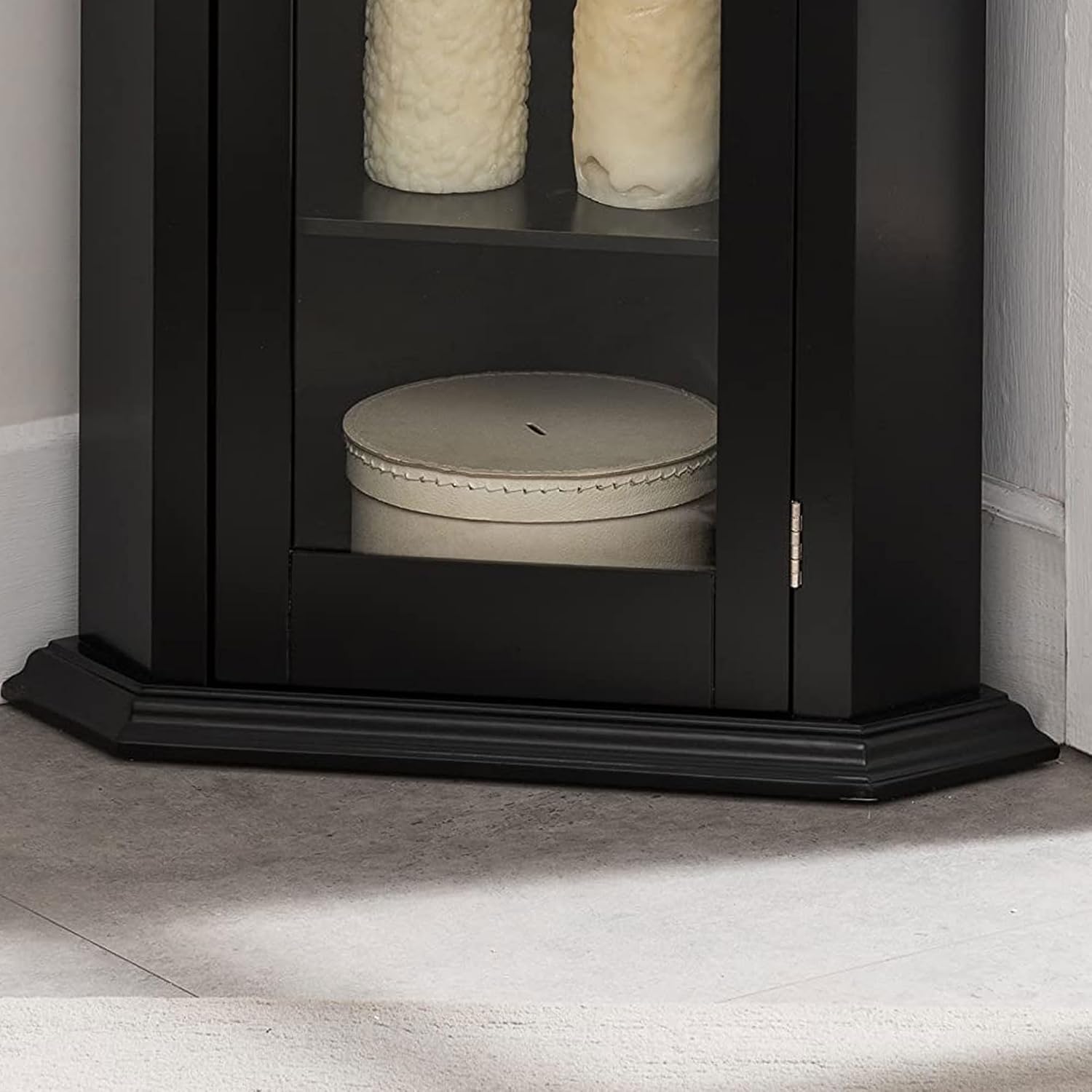 Kings Brand Furniture - Corner Curio Storage Cabinet with Glass Door, Black Finish