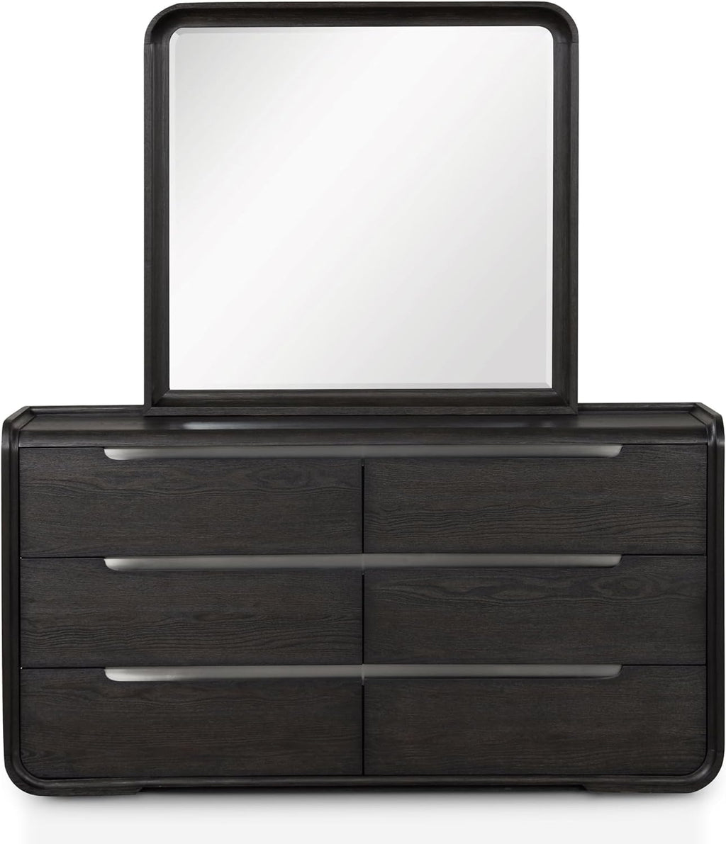 Furniture of America Teada Modern Solid Wood 5-Piece Bedroom Set with Padded Curved Headboard, Oval Nightstand, Felt-Lined Top and UV-Stained Lower Drawers, Box Spring Needed, King, Black