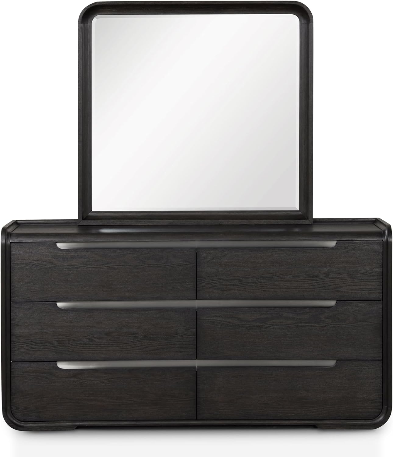 Furniture of America Teada Modern Solid Wood 5-Piece Bedroom Set with Padded Curved Headboard, Oval Nightstand, Felt-Lined Top and UV-Stained Lower Drawers, Box Spring Needed, King, Black