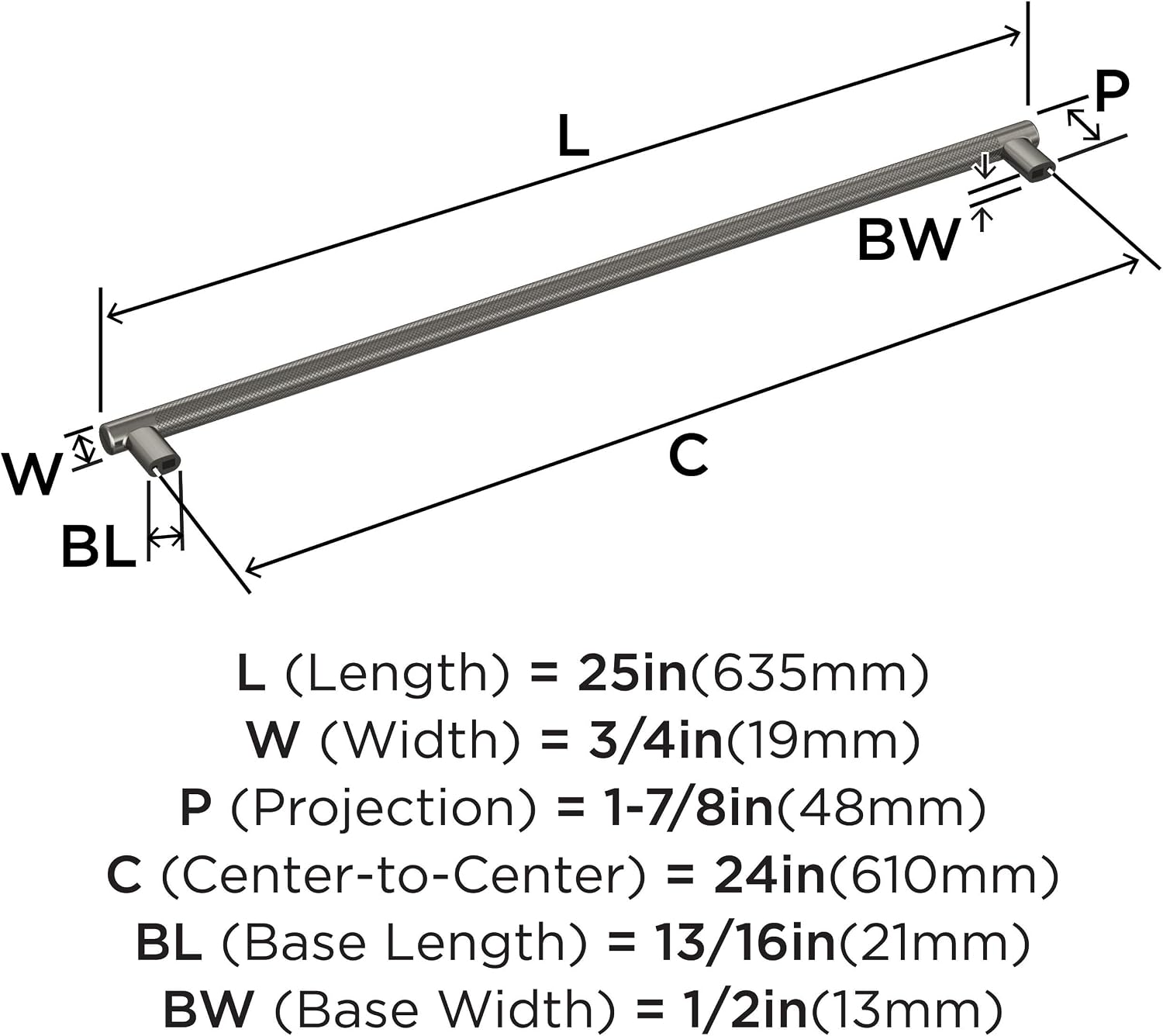 Amerock BP54072GM | Gunmetal Appliance Pull | 24 inch (610mm) Center-to-Center Cabinet Handle | Bronx | Furniture Hardware