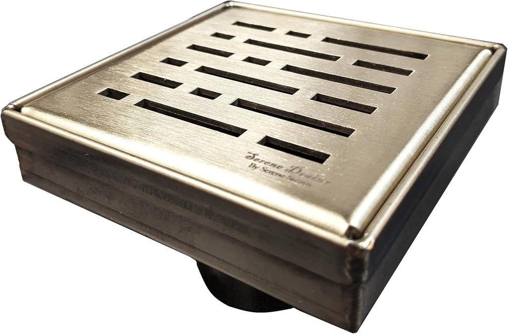 CODA The Shower Drain Relocator Mover with SereneDrains Stainless Steel 4' Square Shower Drain (Matte Gold Drain)