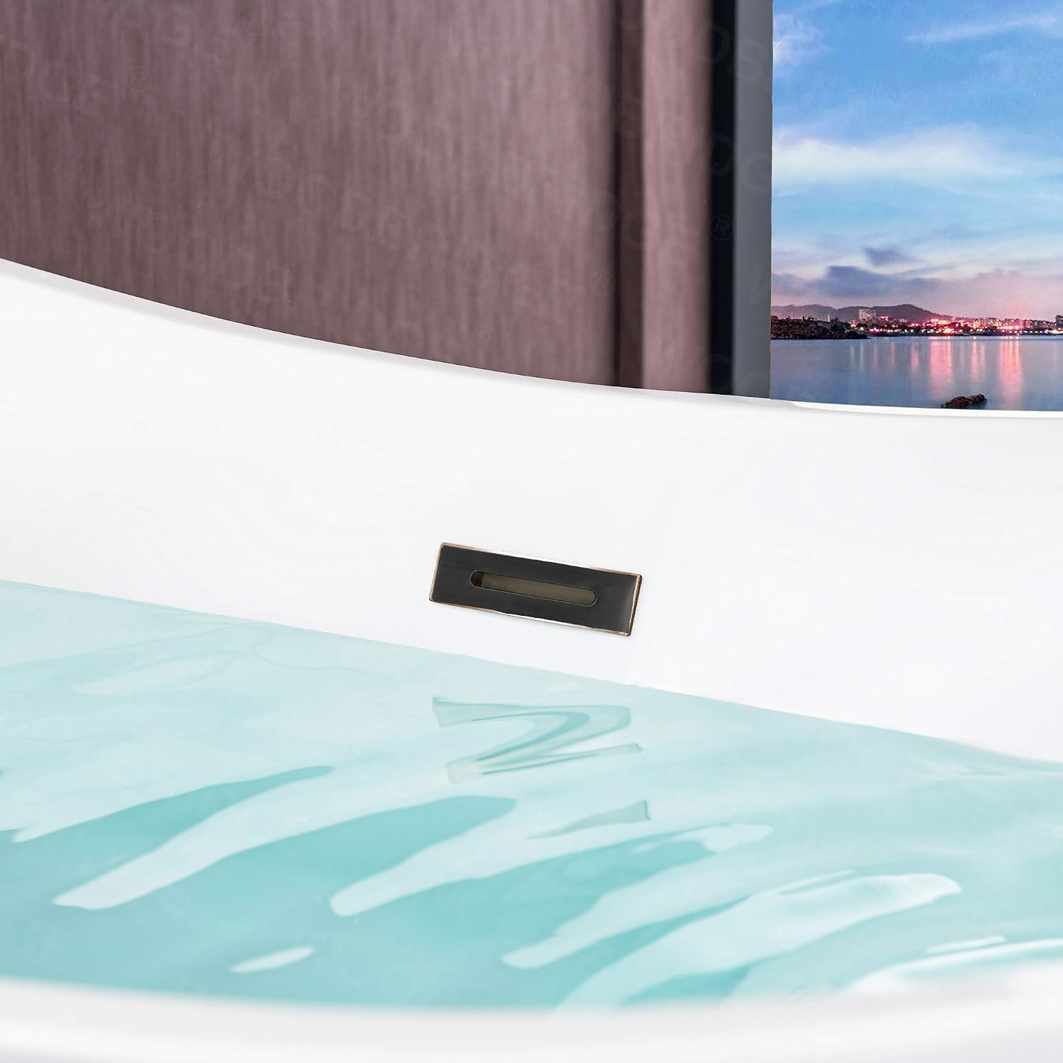 WOODBRIDGE 59'Freestanding White Acylic Soaking Bathtub with Drain Kit and Floor Mount Tub Filler in ORB,BTA1516 -ORB-Drain &O+F0010ORBSQ