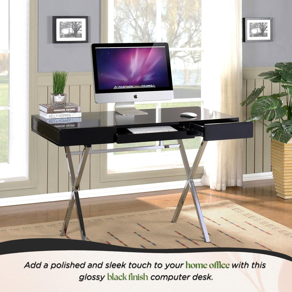 Kings Brand Furniture Contemporary Style Home & Office Desk, Black/Chrome