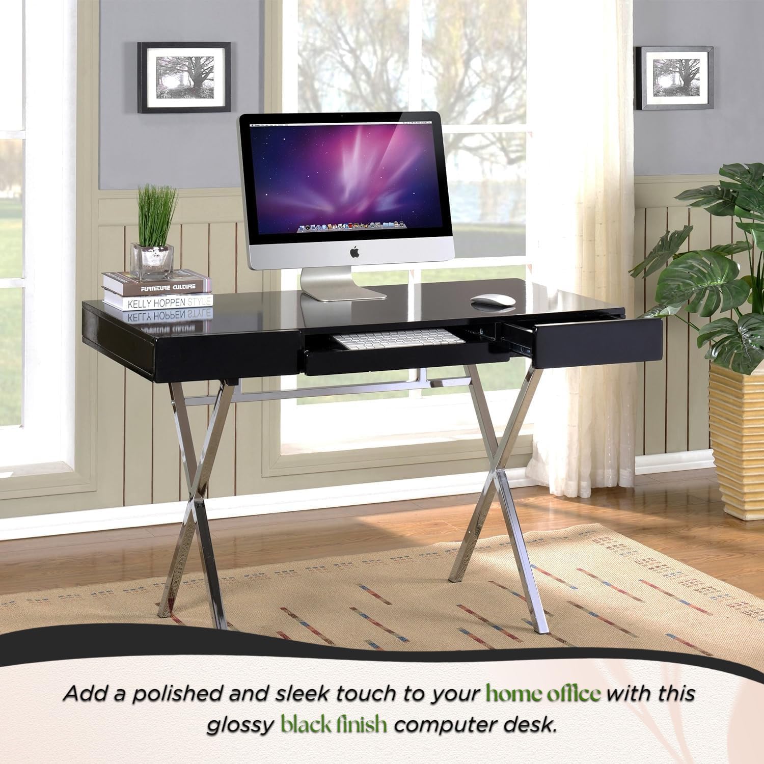 Kings Brand Furniture Contemporary Style Home & Office Desk, Black/Chrome