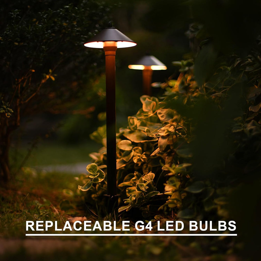 GOODSMANN Landscape Lighting Outdoor Low Voltage Landscape Lighting Kits 8PK Pathway Lights Wired 1.2W 40 Lumen 2700K Metal 12V AC Brown Electric Sidewalk Walkway Lights with Cable Connectors
