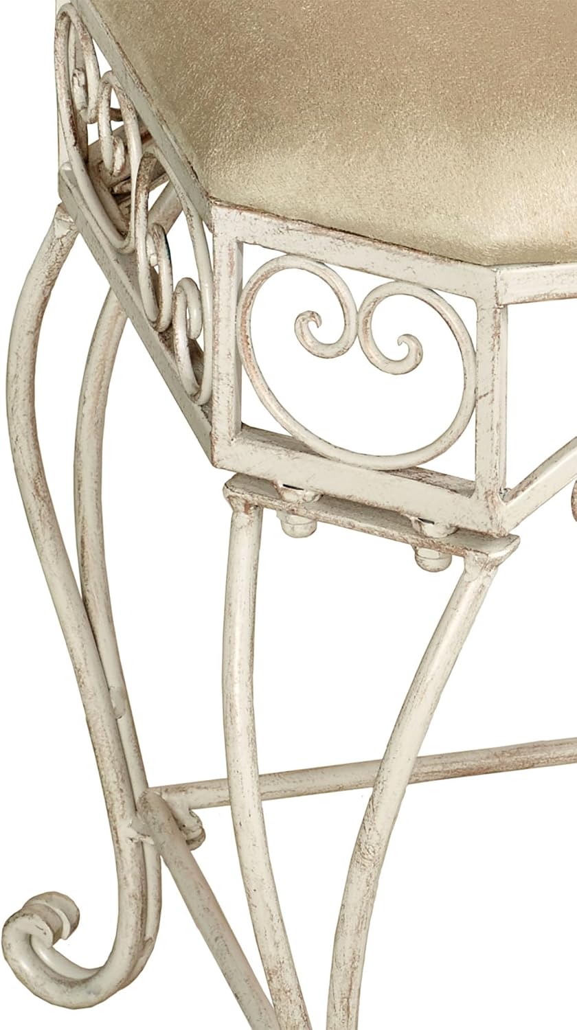 Touch of Class Aldabella Traditional Upholstered Vanity Bench | Creamy Gold | Cushion is Polyester | Handcrafted Metal | Chairs for Makeup, Bathroom | Elegant Accent Furniture