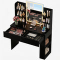 Furmax Vanity Desk with Mirror and LED Lights, Makeup Vanity Table with 3 Lighting Color, Adjustable Brightness, Vanity Table with 2 Drawers, Side Storage, for Bedroom (Black, No Bench)