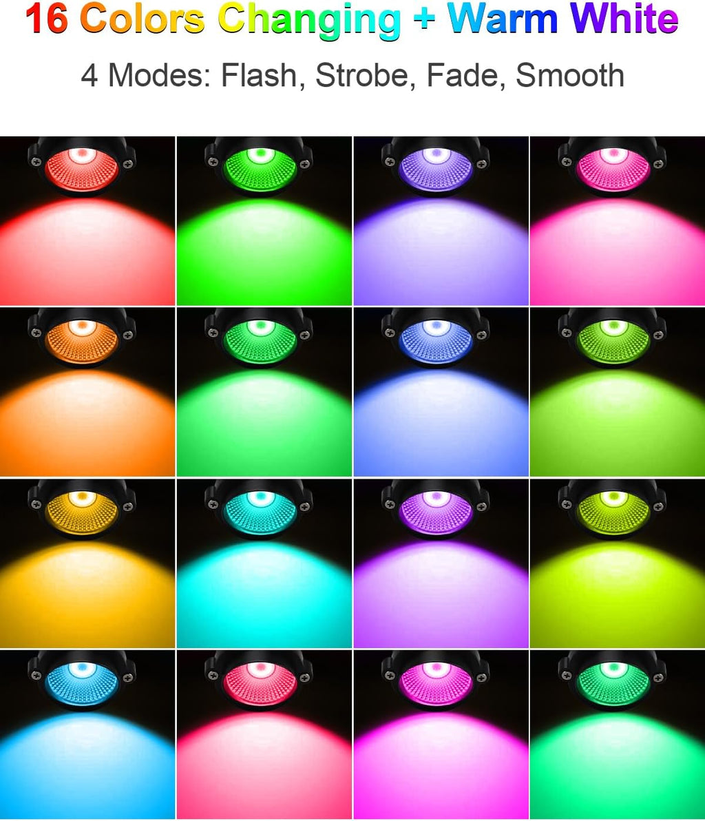 ZUCKEO 12W RGB Low Voltage Landscape Lights, LED Color Changing Landscape Lighting, IP66 Waterproof Outdoor Spotlight, 12V 24V Christmas Decorative Light for Yard Garden Path(12Pack)