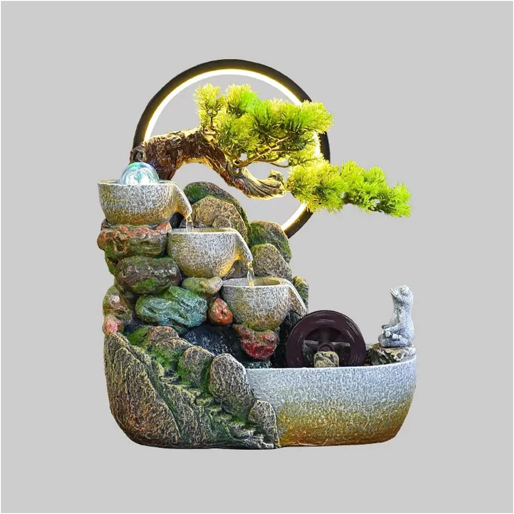 Tabletop Fountain Indoor Relaxation Desktop Fountain Waterfall, Zen Meditation Feature with Pump and Water Mist, Illuminated for Home Office Bedroom Desk Décoration(Medium)