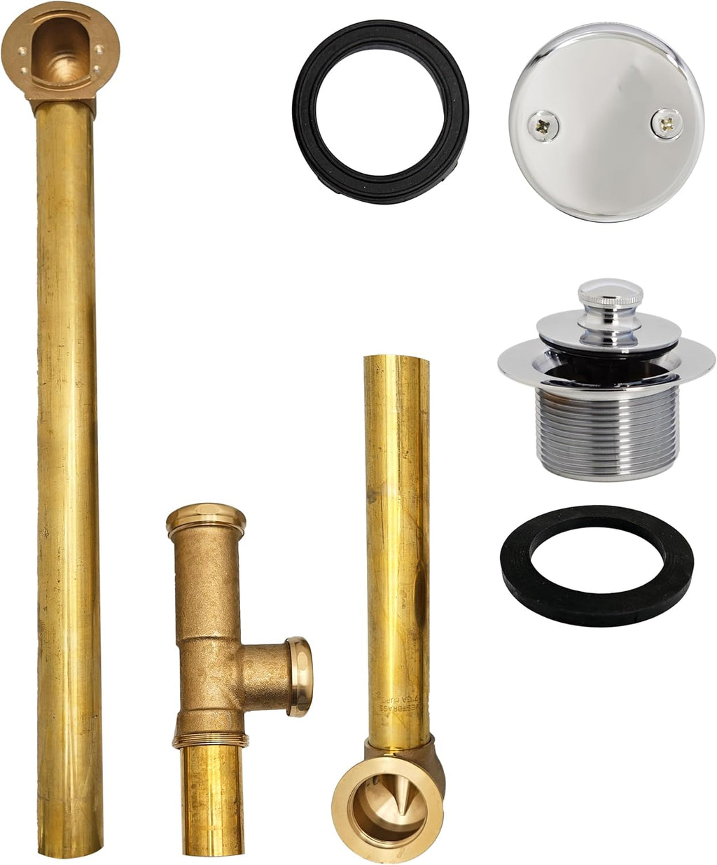 Westbrass A3264-26 22-1/2' Brass Bath Waste & Overflow Assembly with Pull Drain Plug and 2-Hole Faceplate, Polished Chrome