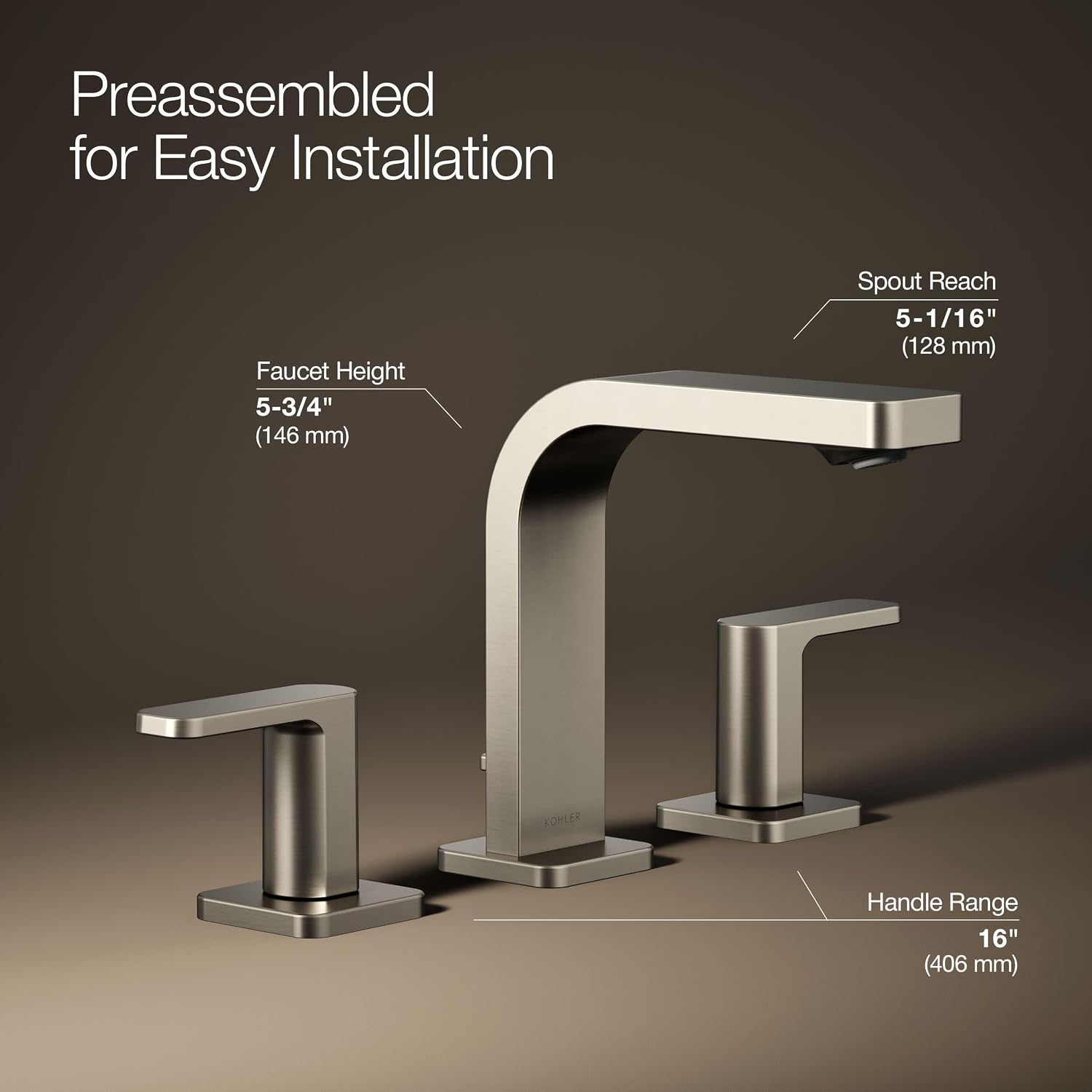 Kohler K-23484-4K-BN Parallel Widespread Bathroom Sink Faucet, 1.0 GPM, Lever Handles, Vibrant Brushed Nickel
