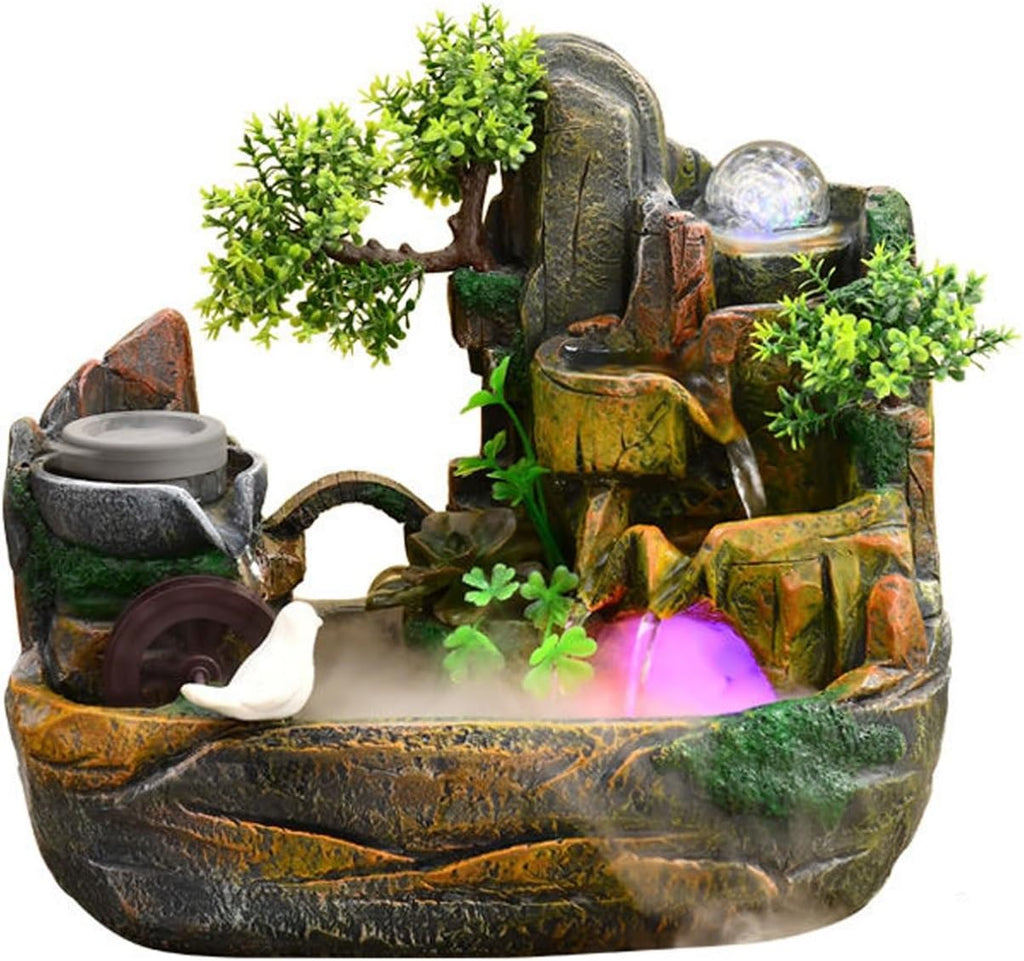 Indoor Water Fountain Living Room Fish Tank, Home Rockery, Fountain, and Water Dispenser Decoration, Zhaocai Landscape, Office Desktop Decoration Tabletop Wat,One Color-L