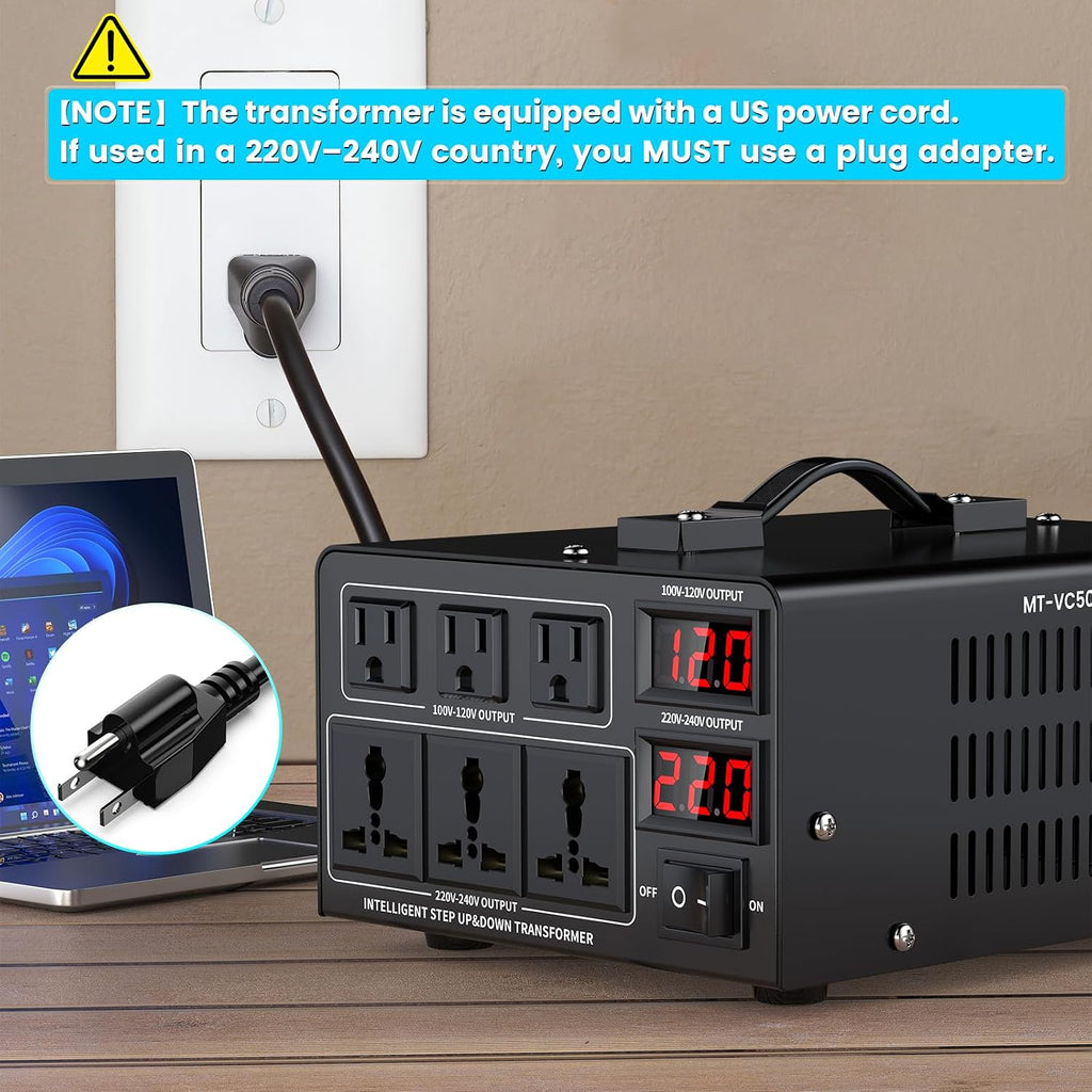5000W Voltage Converter Transformer(110V to 220V or 220V to 110V) Step Up/Down Converter 110/120 Volt - 220/240 Volt w/US Power Cord,Circuit Breaker Protection, LCD Screen Display