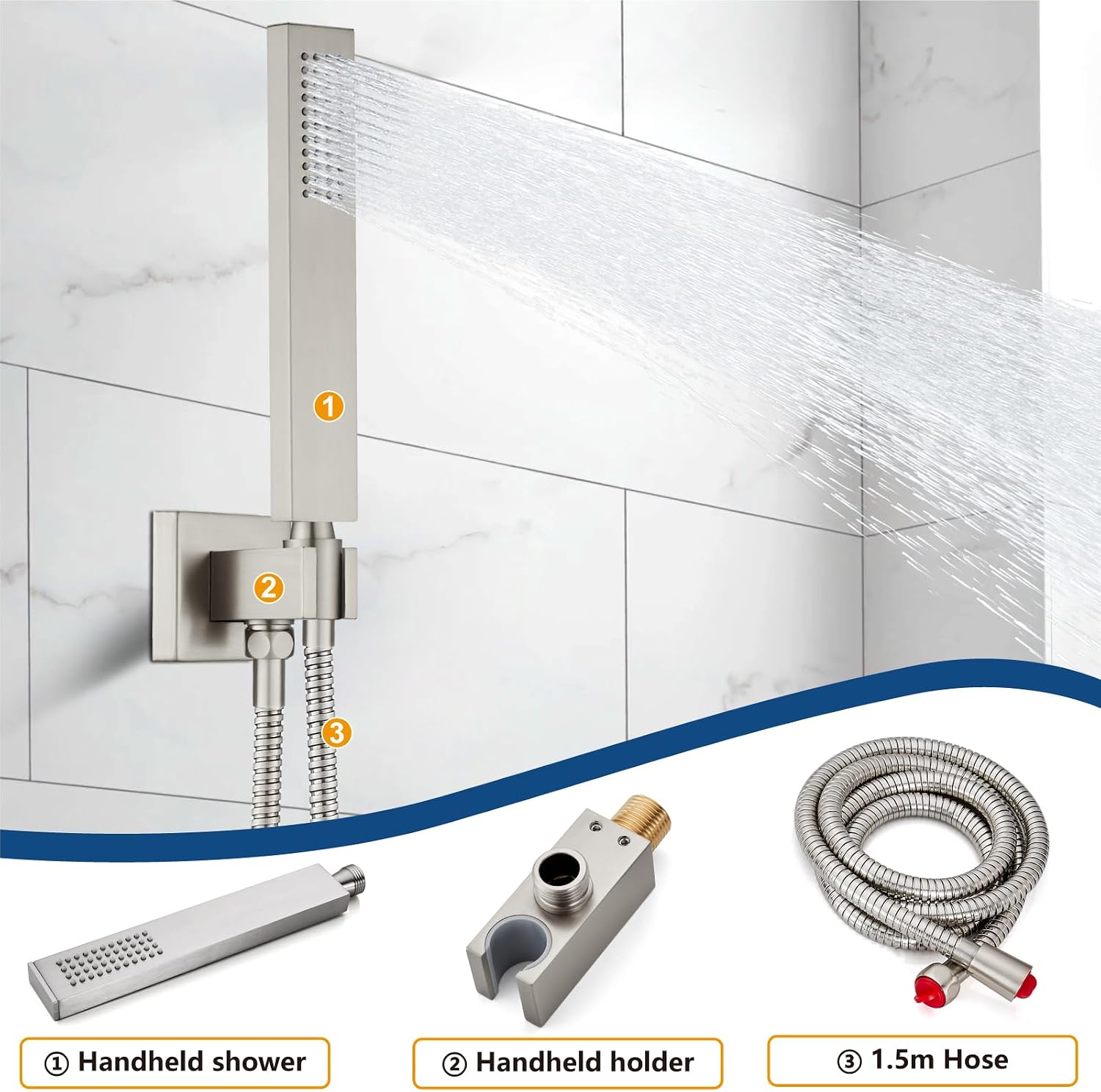 Midanya Brushed Nickel Morden Widespread Bathroom Faucet 3 Holes 2 Handles 8 Inch Vanity Faucet with 10 Inch Brushed Nickel Rain Shower Set Square Rainfall Shower Head Wall Mount Shower Faucet System