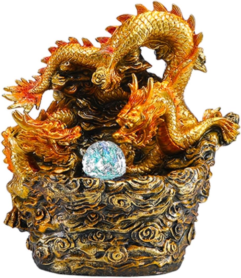 Lucky Dragon Statue Desktop Fountain Chinese Waterscape Decoration Indoor Waterfall Meditation Tabletop Water Fountain for Office Relaxing