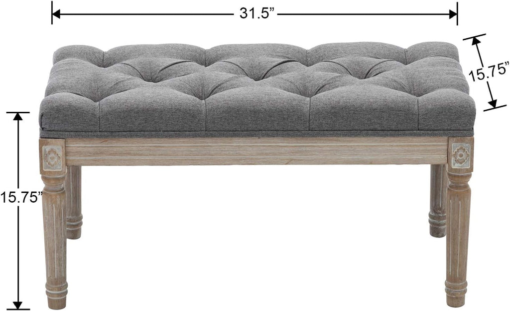 Kmax Tufted Entryway Bench, Upholstered Rustic Ottoman Bench, 31.5' x 15.75' x 15.7' Gray