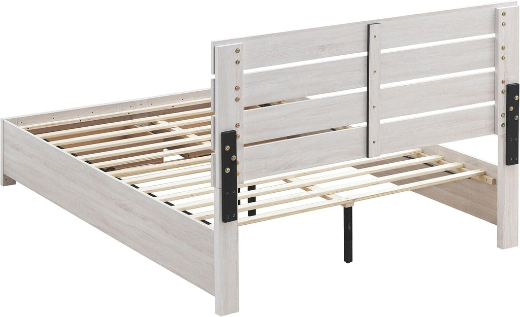 Coaster Home Furnishings Brantford Farmhouse 4-Piece Bedroom Set Queen Size Storage Panel Bed Frame 49-inch Headboard Coastal White 207050Q-S4