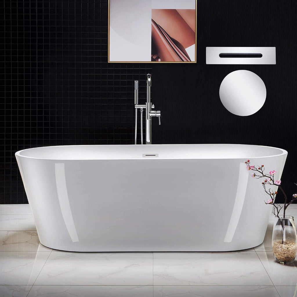 WOODBRIDGE 71' Acrylic Freestanding Bathtub Contemporary Soaking White Tub with Chrome Overflow and Drain,B1701-CH