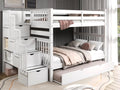 Bedz King Stairway Bunk Beds Full Over Full, 4 Step Drawers, Twin Trundle, White