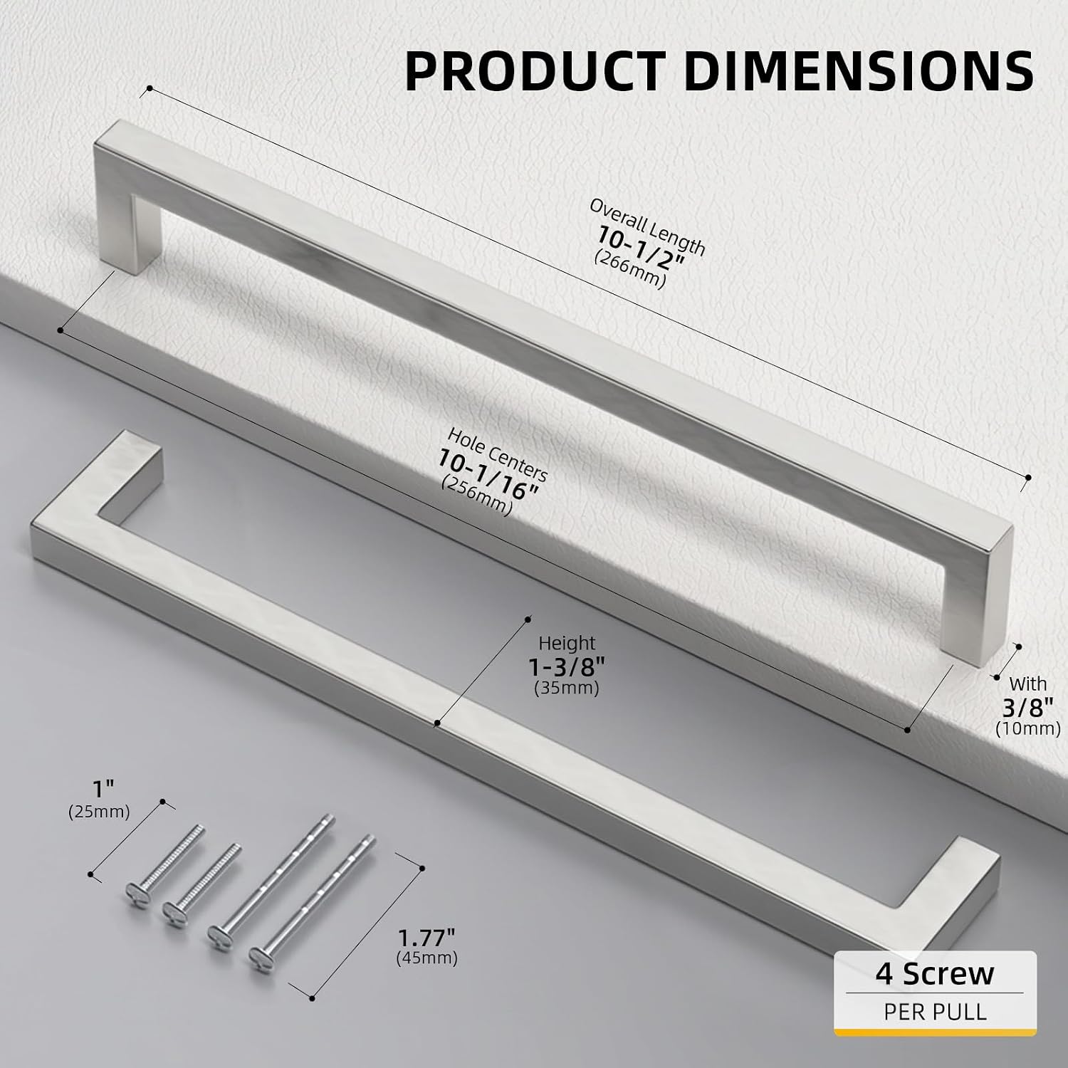 Goldenwarm 50 Pack 10 Inch Brushed Nickel Cabinet Pulls Square Drawer Handles Silver Kitchen Hardware Cupboard Dresser
