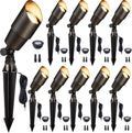 Gardenreet LED Low Voltage Spotlight - 12V AC/DC Bronze Outdoor Light Fixture, Brass Landscape Lights Hardwired, Weather Proof for Wall Wash Flag with Warm White MR16 Removable Bulbs (10 Pack)