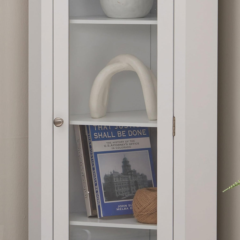 Kings Brand Furniture - Corner Curio Storage Cabinet with Glass Door, White Finish