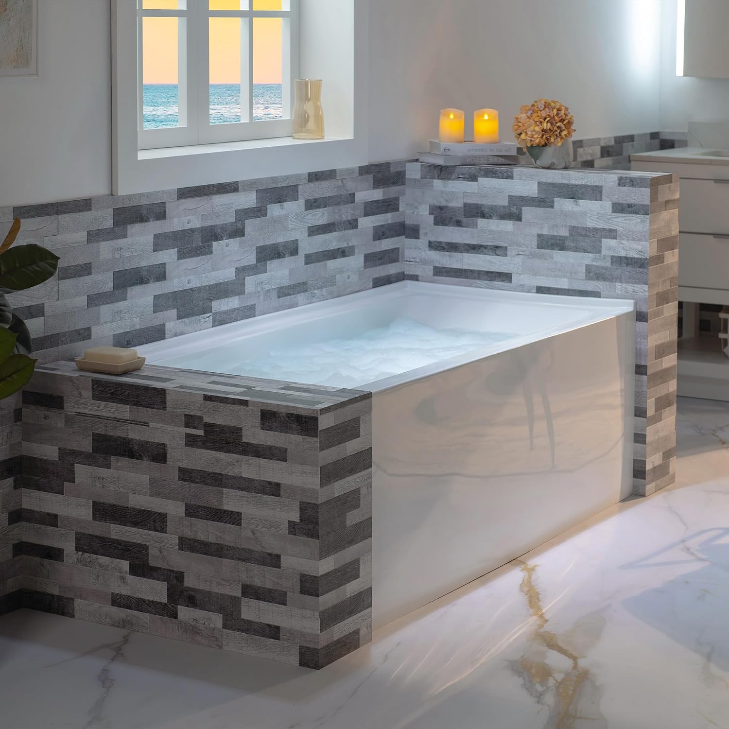 WOODBRIDGE 60' Acrylic Rectangular Alcove Soaking Bathtub in White with Left Drain, Oil Rubbed Bronze pop-up Drain Included, LB428-L