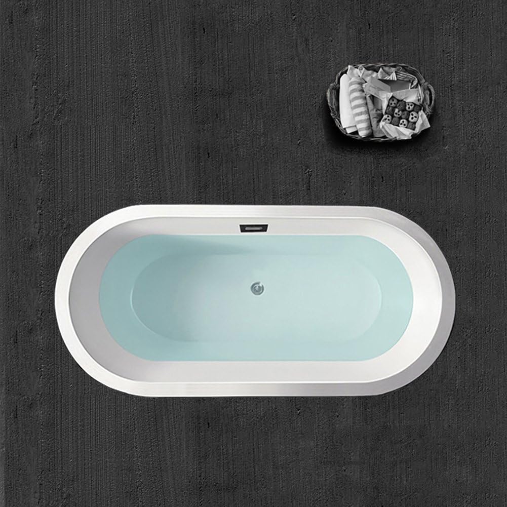 WOODBRIDGE 59' Acrylic Freestanding Bathtub Contemporary Soaking White Tub with Brushed Nickel Overflow and Drain，B0012 -B/N-Drain &O