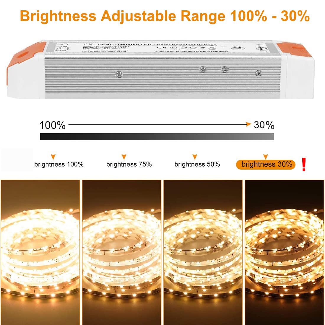 LED Dimmable Driver 120W 12V Quiet Operation Universal Regulated 12V DC Dimmable Power Supply Low Voltage Transformer for Constant LED Strip Lights 2 Pack