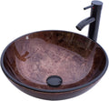 Bathroom Vessel Sink 16.5' Vessel Sinks Tempered Glass Brown Art Basin Round Bowl with Faucet Combo Brown,Countertop Bowl Sink for Lavatory Vanity Cabinet