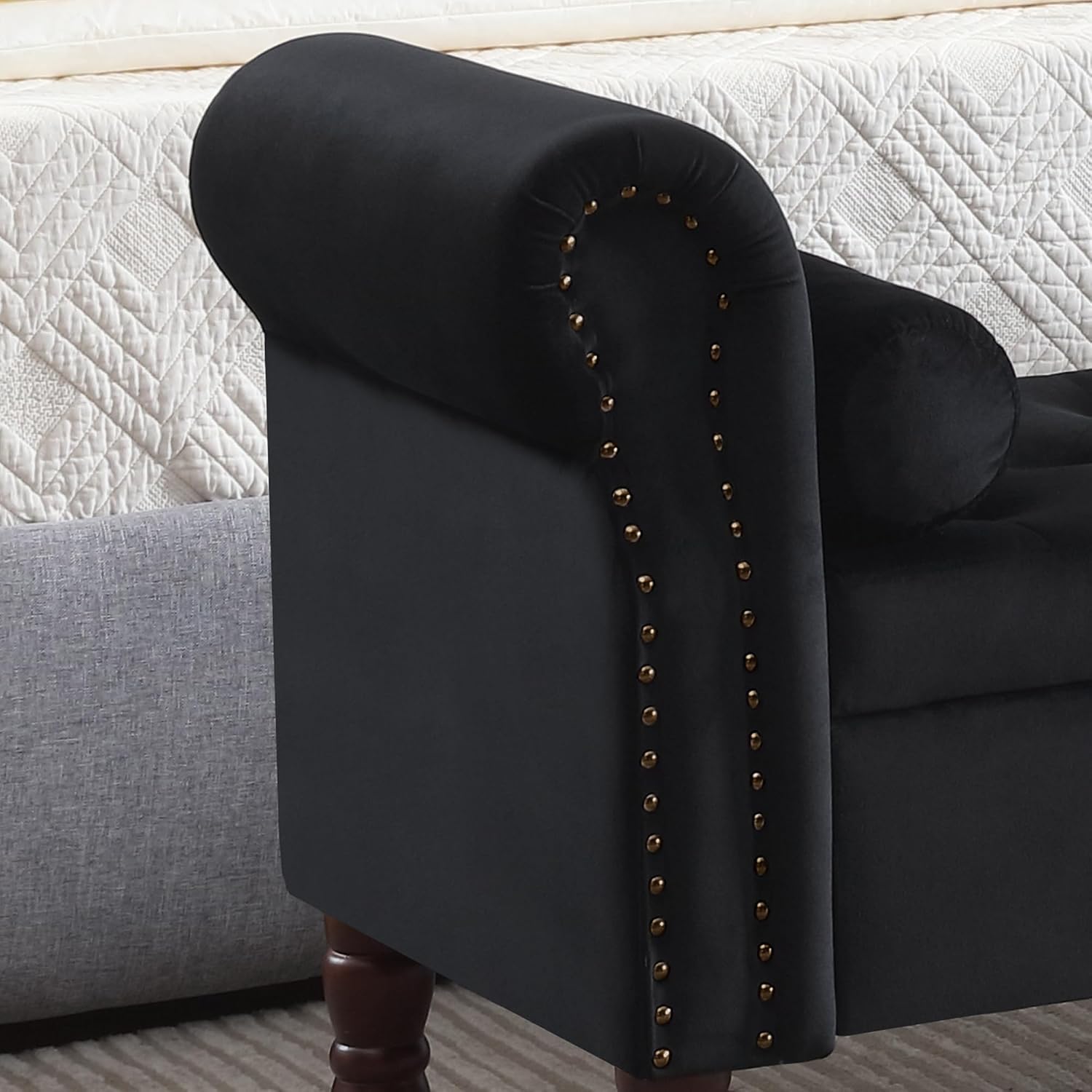 Storage Bench for Bedroom King Size, 67' End of Bed Storage Bench, Upholstered Tufted Storage Ottoman Benches, Velvet Bench with Storage and Arms for Bedroom, Living Room, Entryway, Black