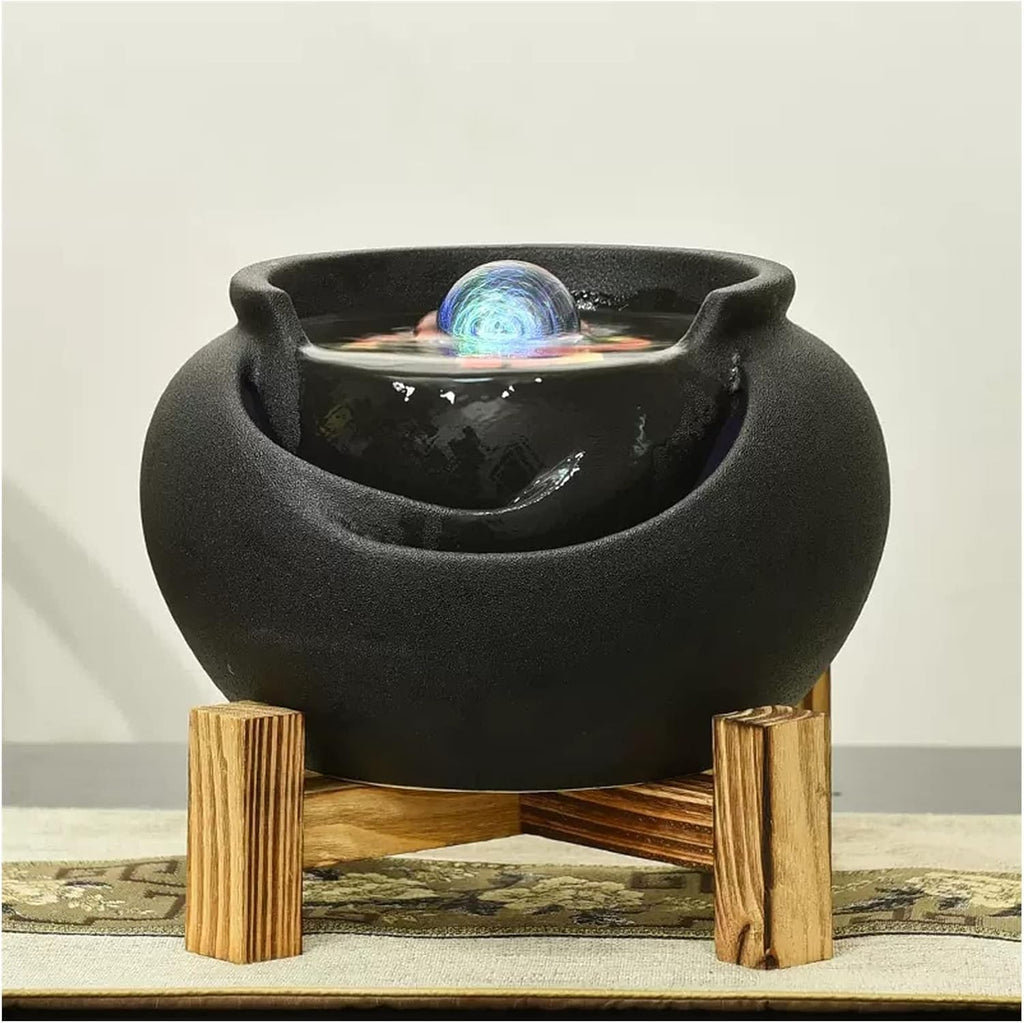 Desktop Fountain Ceramic Tabletop Fountain Home Decor Office Patio Pot for Indoor Use, Black