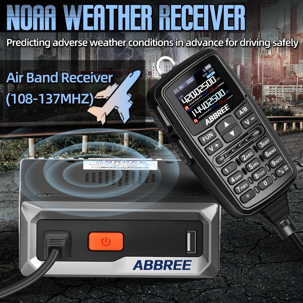ABBREE Mobile Ham Radio 30W GPS Dual Band 136-174MHZ/400-480MHZ NOAA VHF/UHF Long Range Base Station Two Way Radio with Speaker Mic,Air Band,Dual PTT,DTMF,500Channels for Car Vehicle Radios