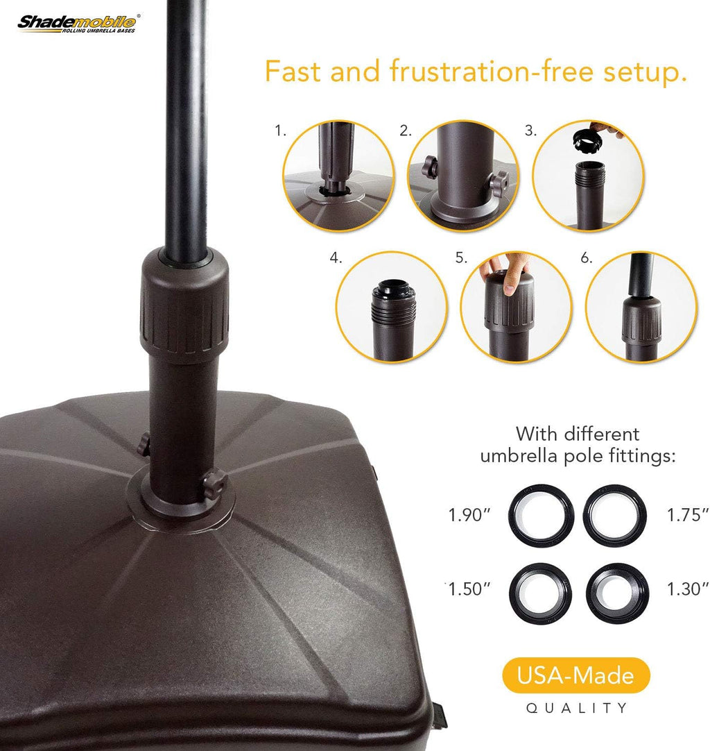 Outdoor Umbrella Stand w/ Easy Rolling Base (up to 125lb) Heavy Duty Universal Design for Weighted Commercial Patio & Deck Big Mobile Sun Shade w/ Hidden Wheels | Bronze