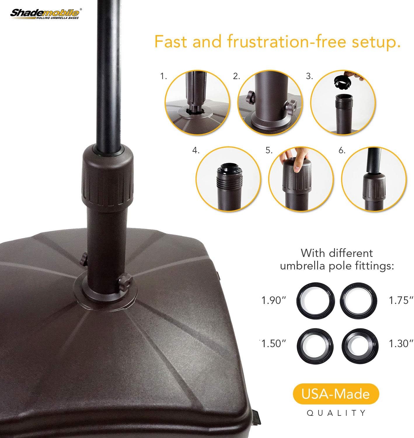 Outdoor Umbrella Stand w/ Easy Rolling Base (up to 125lb) Heavy Duty Universal Design for Weighted Commercial Patio & Deck Big Mobile Sun Shade w/ Hidden Wheels | Bronze