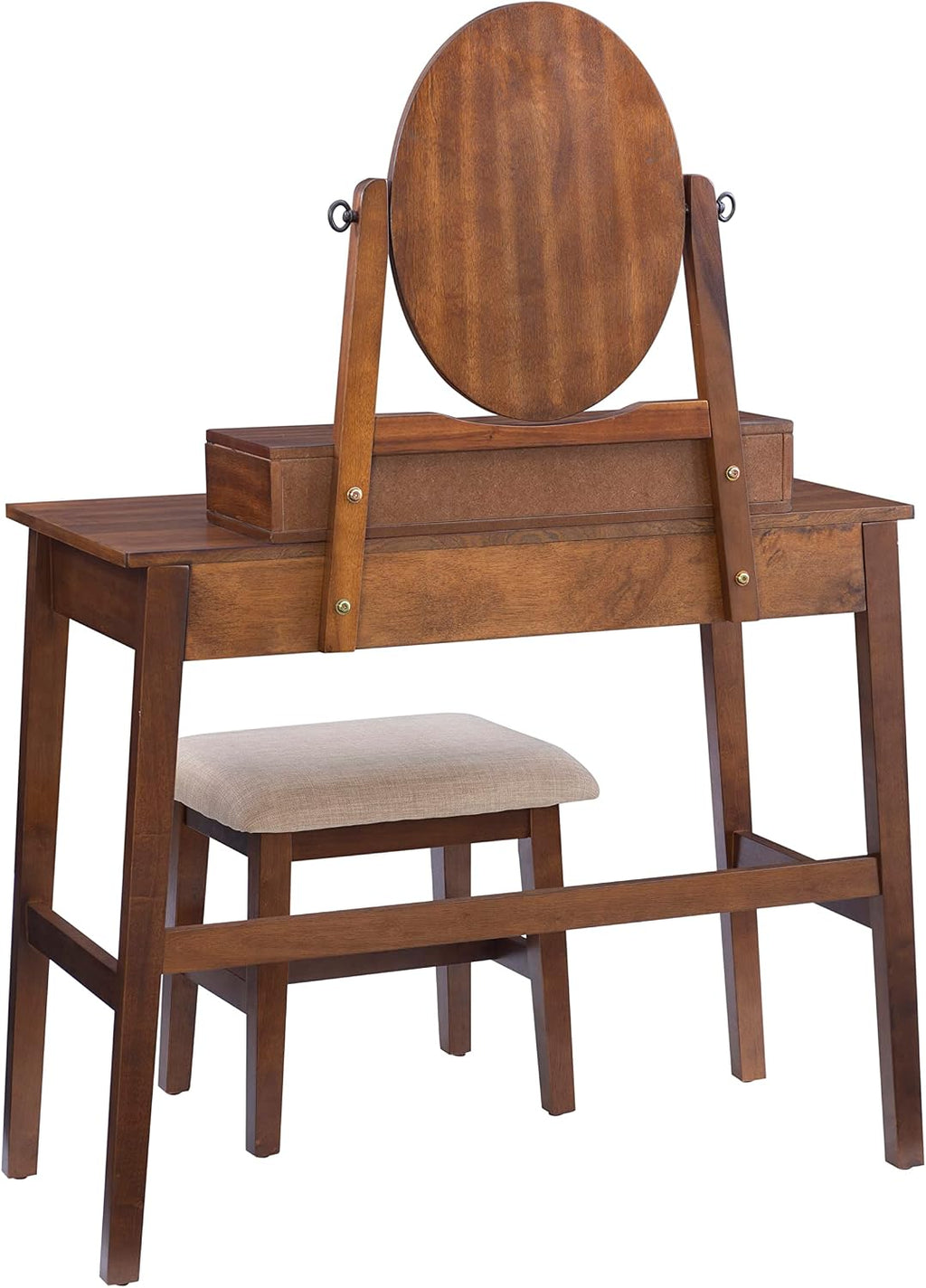 Linon MidCentury Walnut Upholstered Seat Beverly Vanity Set, Medium