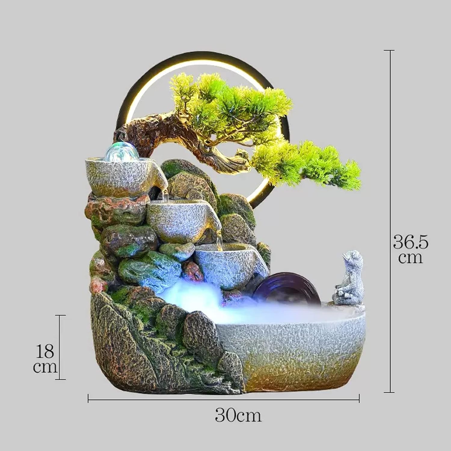 Tabletop Fountain Indoor Relaxation Desktop Fountain Waterfall, Zen Meditation Feature with Pump and Water Mist, Illuminated for Home Office Bedroom Desk Décoration(Small)