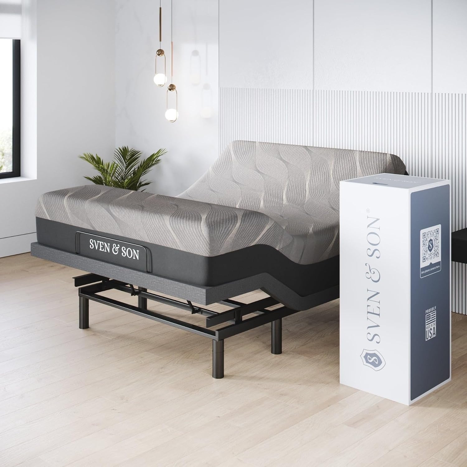 Sven & Son Harmony Adjustable Bed Base, Head and Foot Lift, Massage, Under-Bed Lights, USB, Gel Memory, Zero Gravity Smart Frame - Queen + 14 inch Hybrid Spring Matt (Medium Soft)