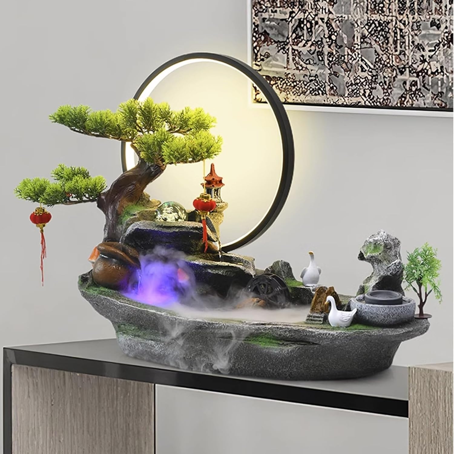 Tabletop Fountain Rocky Mountain Flowing Water Fountain Living Room High Mountain Circulating Water Humidifier Office Front Desk Desktop Decoration Desktop Fountain (Color : 02)