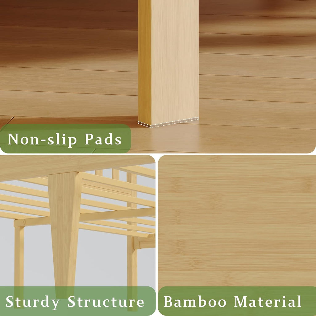 12 in High Solid Bamboo Wood King Size Bed Frame with Headboard, Platform Bed Frame King, Heavy Duty, No Box Spring Needed, Nosie Free