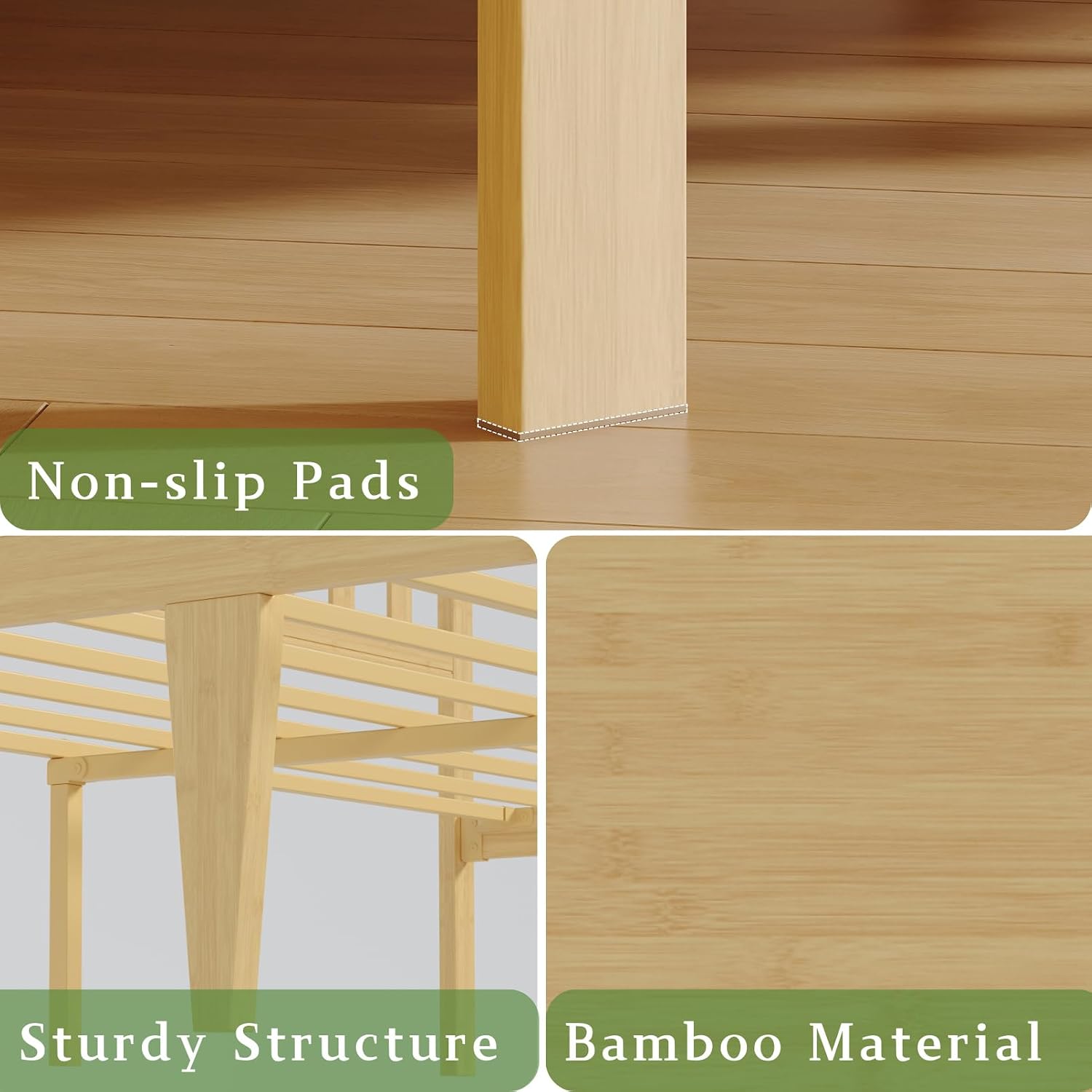 12 in High Solid Bamboo Wood King Size Bed Frame with Headboard, Platform Bed Frame King, Heavy Duty, No Box Spring Needed, Nosie Free