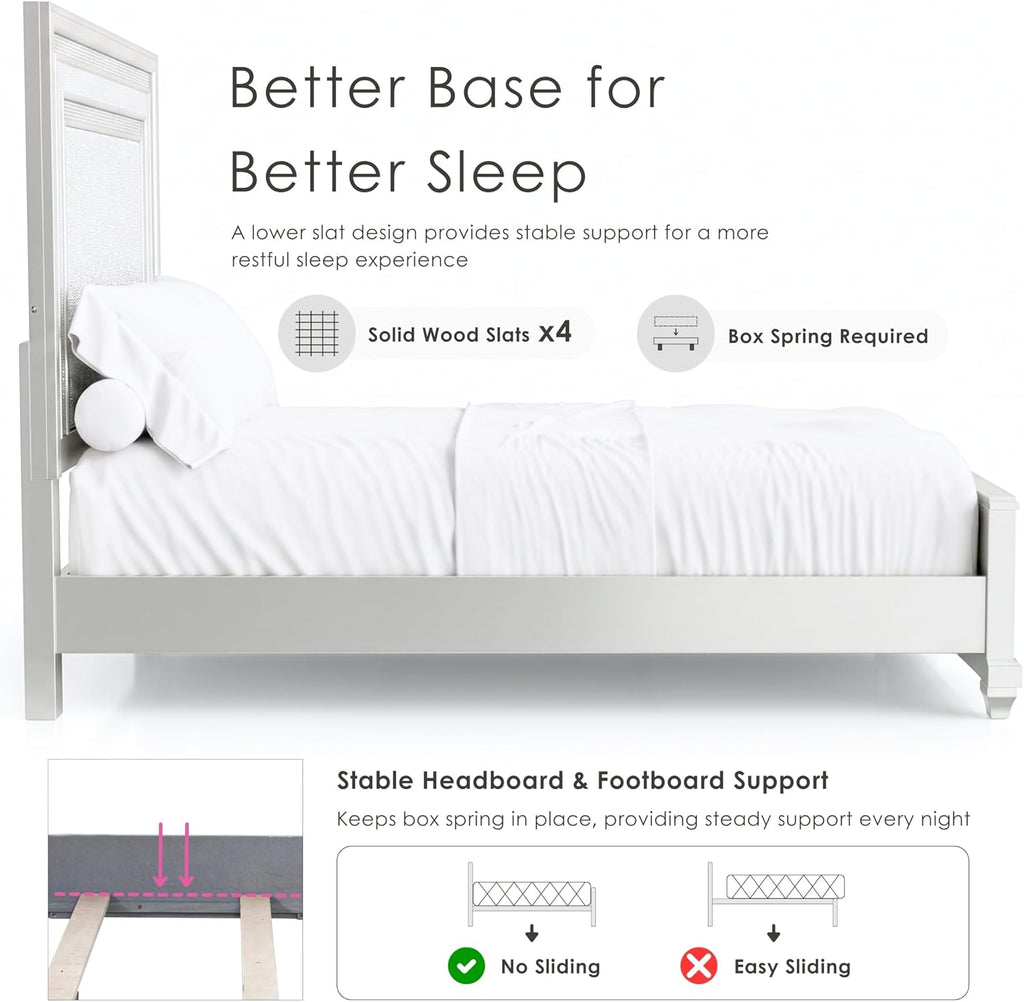 Furniture of America Silvia Glam Solid Wood 5-Piece Bedroom Set with Layered Frame Bed, Faux Crystal Trim LED on Nightstands and Dresser with Mirror, Box Spring Needed for Bedroom, King, Silver