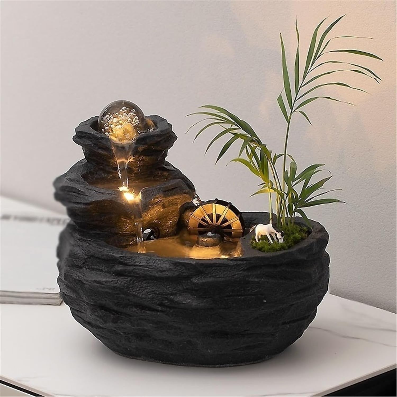 Tabletop Fountain Tabletop Water Fountain Indoor Relaxation Waterfall for Home and Office Decor(White)