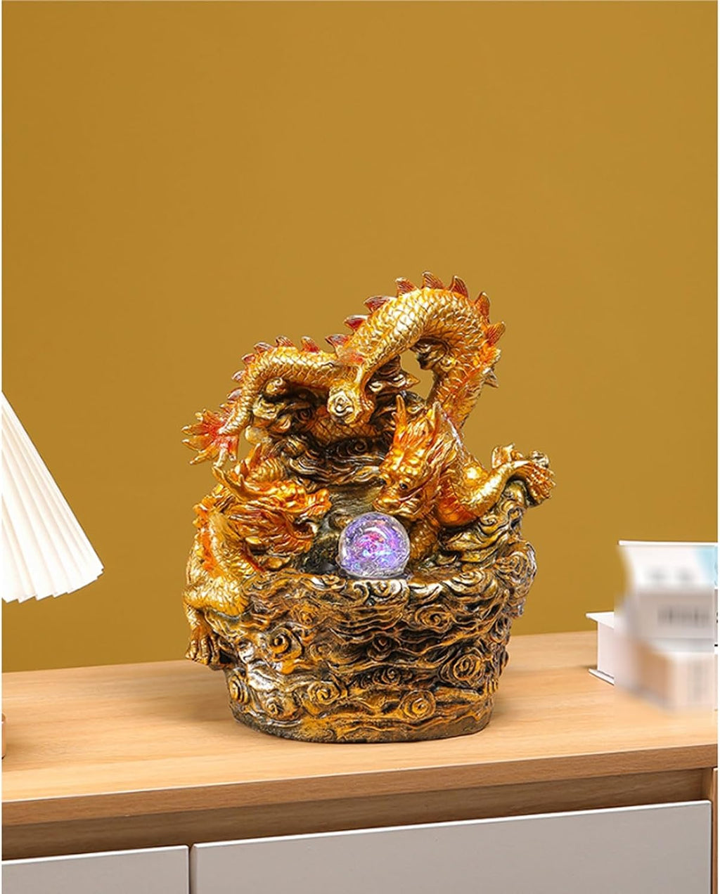 Lucky Dragon Statue Desktop Fountain Chinese Waterscape Decoration Indoor Waterfall Meditation Tabletop Water Fountain for Office Relaxing
