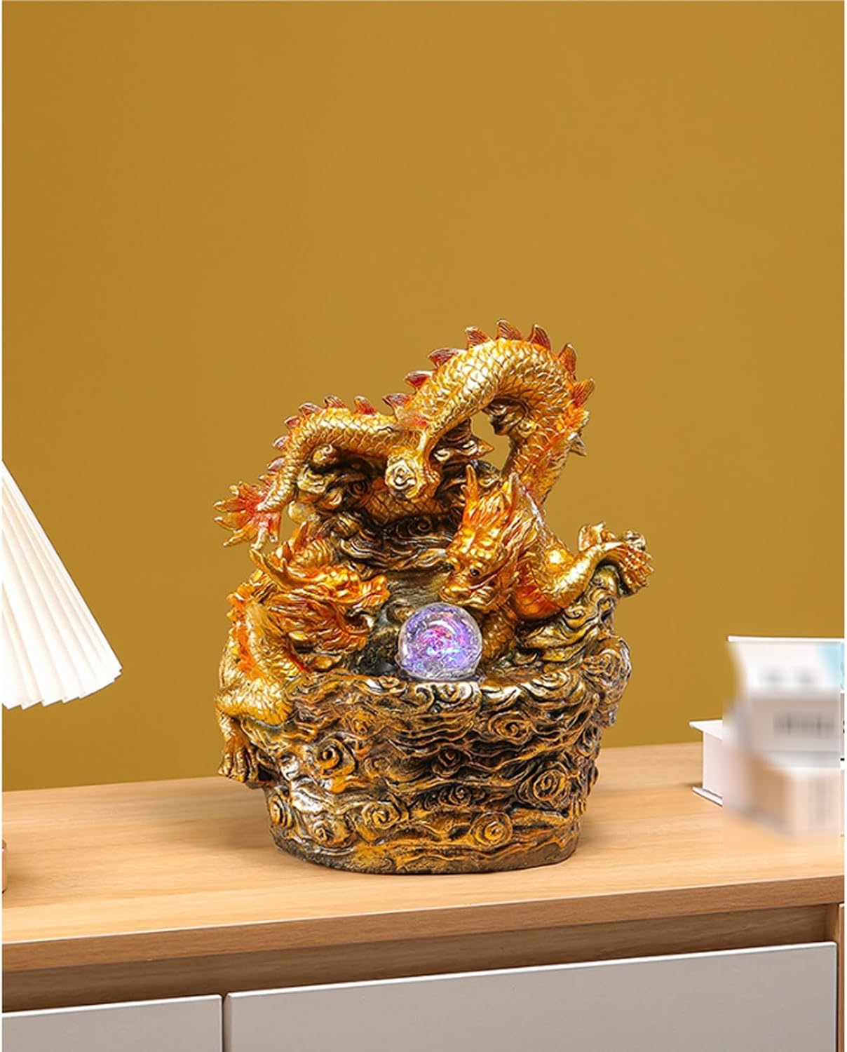 Lucky Dragon Statue Desktop Fountain Chinese Waterscape Decoration Indoor Waterfall Meditation Tabletop Water Fountain for Office Relaxing