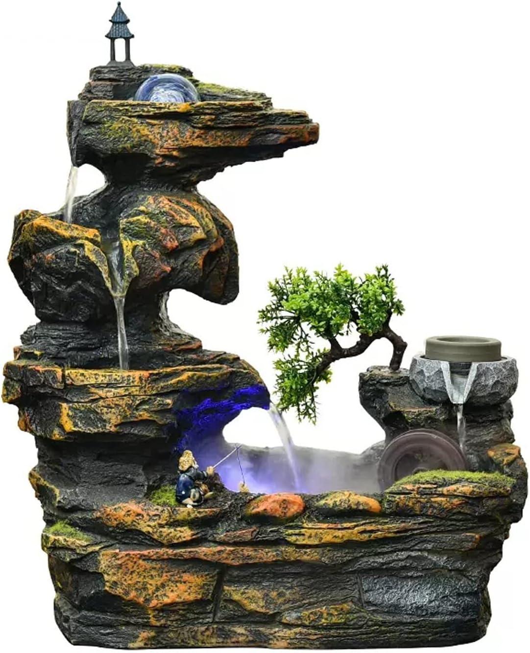 Tabletop Fountain Tabletop Water Fountain Rock Falls Fountains Resin Indoor Waterfall with Crystal Ball and Automatic Pump for Home Office Decor(Large)