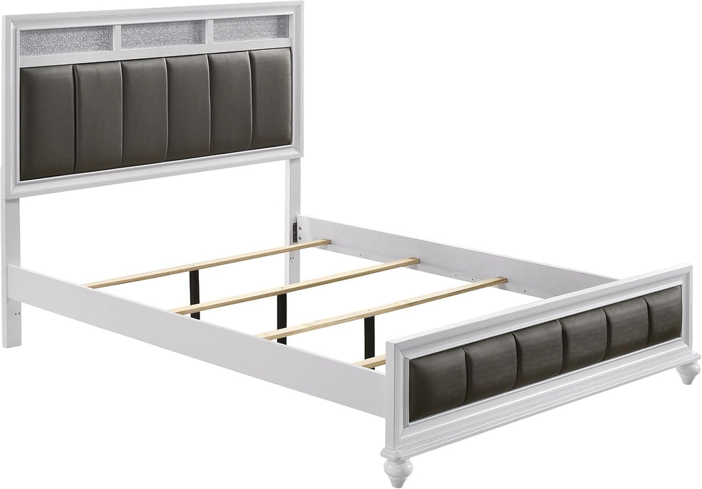 Coaster Home Furnishings Barzini Modern Classic 5-Piece Bedroom Set Leatherette Upholstered California King Size Panel Bed Frame 56-inch Headboard White 205891KW-S5