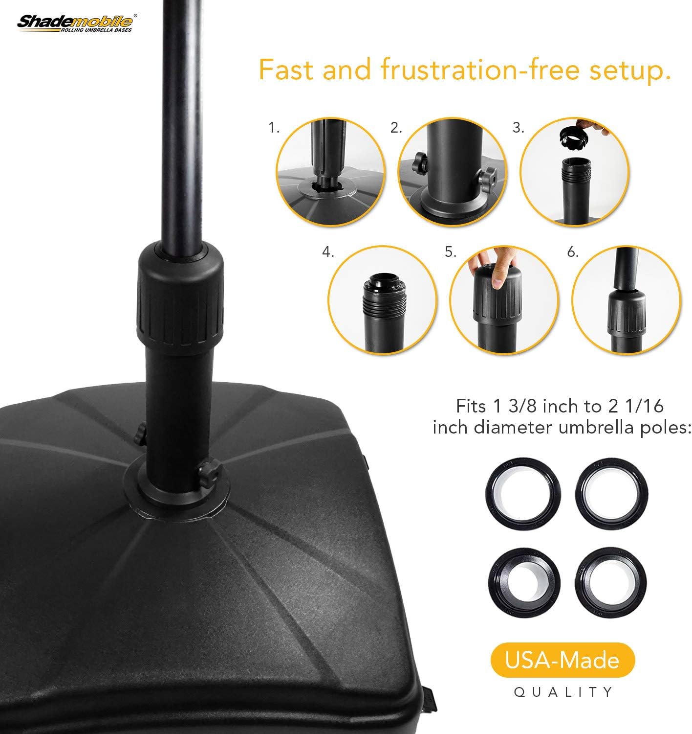 Outdoor Umbrella Stand w/ Easy Rolling Base (up to 125lb) Heavy Duty Universal Design for Weighted Commercial Patio & Deck Big Mobile Sun Shade w/ Hidden Wheels | Black